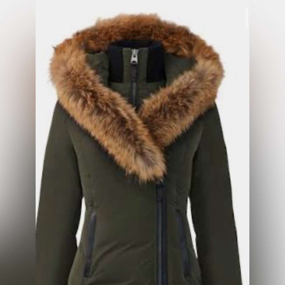 Mackage Olive Green Ski Jacket with Brown Fur Trim